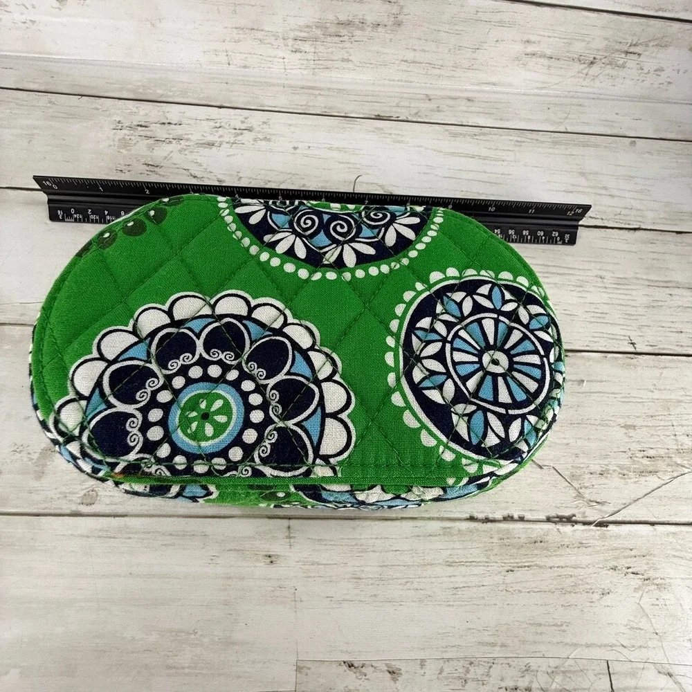 Vera Bradley Quilted Jewelry Organizer Case Green Navy Paisley Floral Travel Bag